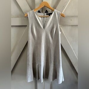 BCBGMaxAzria Taupe Faux Suede Ruffle Hem Mini Dress